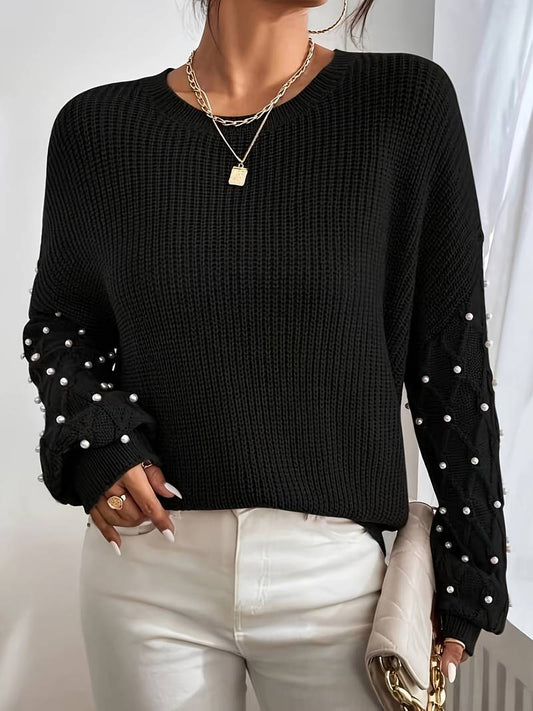 Jasmine - Elegante y cómodo jersey de punto con mangas de cuentas para mujer