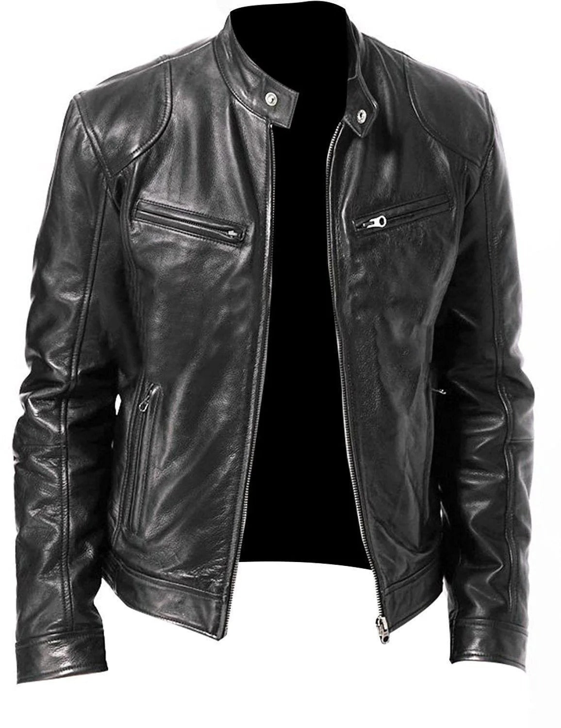 Chaqueta casual de cuero vegano sin capucha para hombre | Adecuada para cualquier ocasión