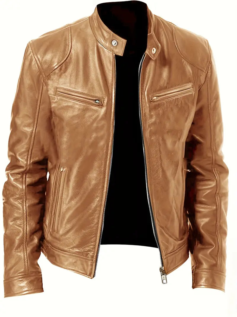 Elegante chaqueta de piel con bolsillos para hombre | Chic y perfecta para llevar a diario