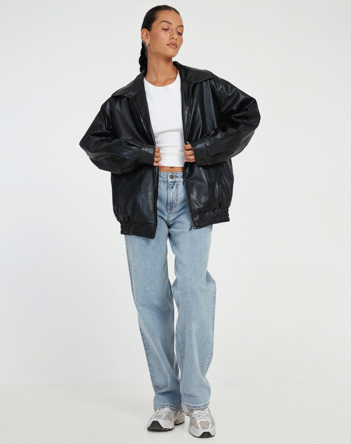 Chaqueta de cuero holgada para mujer