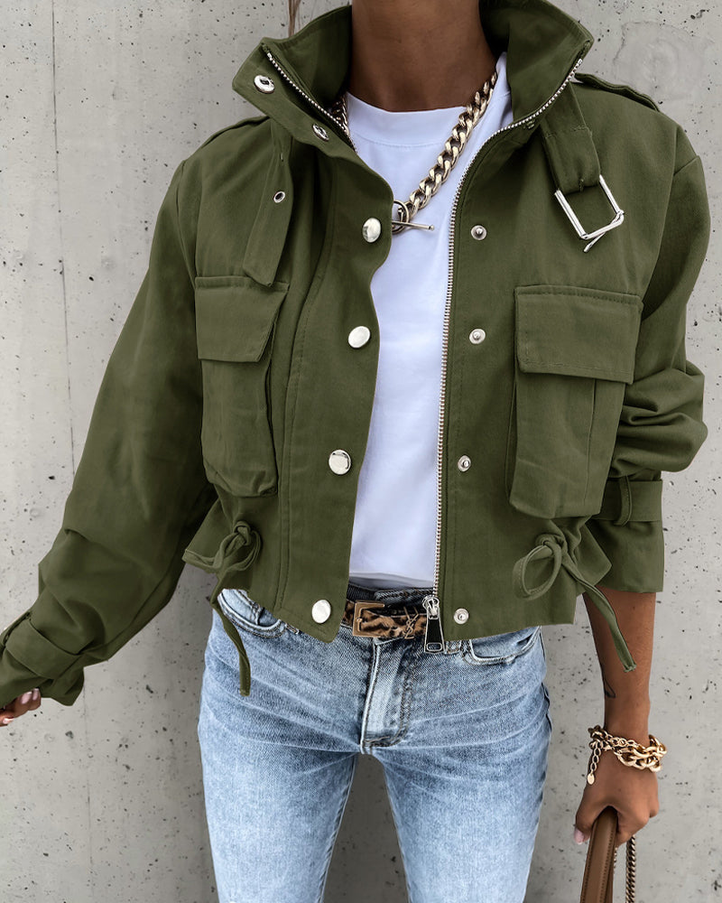 Mandi - Chaqueta de vestir - Chic/Elegante - Negro/Verde militar / Material lujoso - Adecuada para el uso diario de la mujer