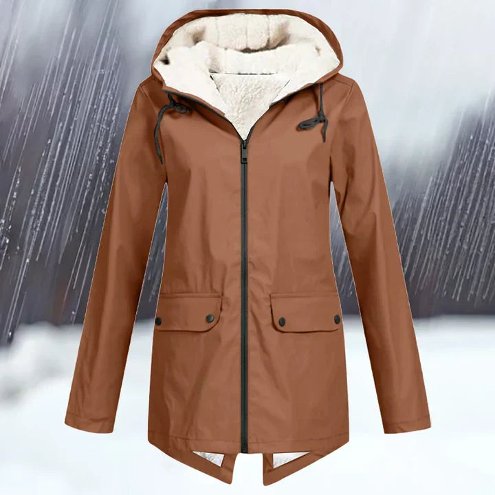 Chaqueta cortaviento e impermeable lisa con capucha y engrosamiento