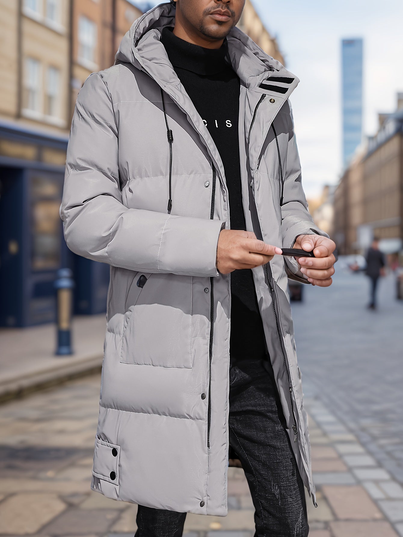 Chaqueta de invierno negra acolchada con capucha para hombre | Perfecta para actividades al aire libre