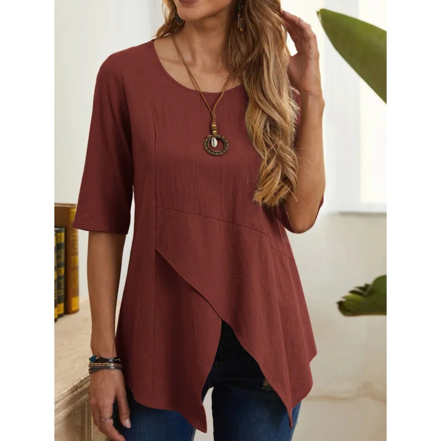 ByLina - Blusa con cuello en O