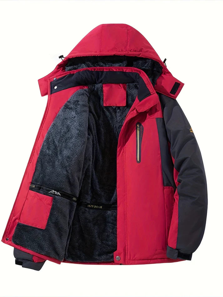 Chaqueta de invierno con bolsillo y solapa de forro polar y cierre de botón para hombre | Perfecta para actividades al aire libre