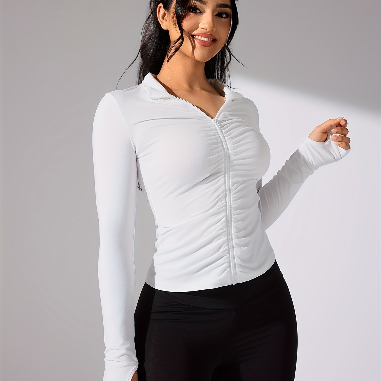Nina | Chaqueta deportiva casual de color sólido con manga larga y cremallera completa