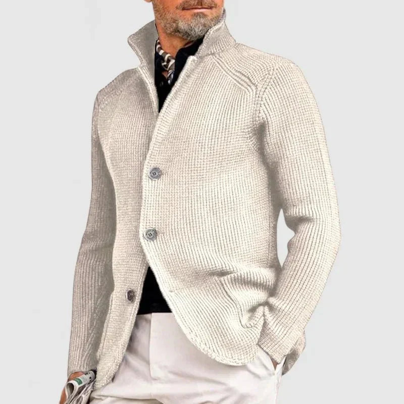 Elegante chaqueta de punto para hombre con tapeta de botones