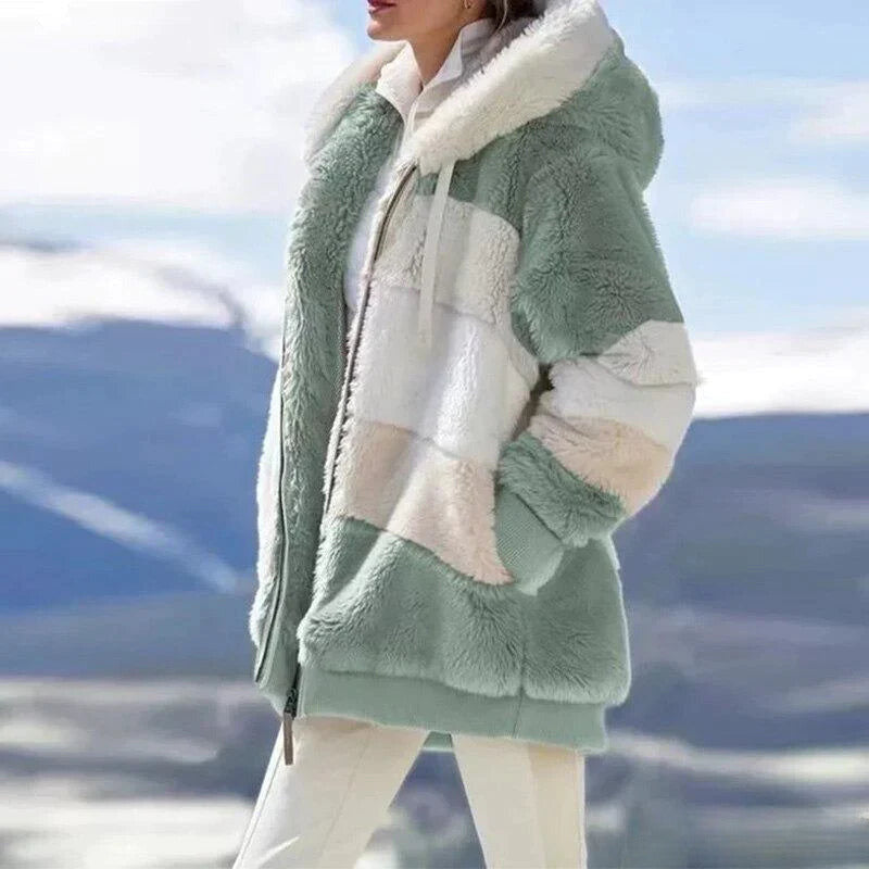 Alice - 2024 Acogedora chaqueta de tweed con capucha y forro de lana afelpada