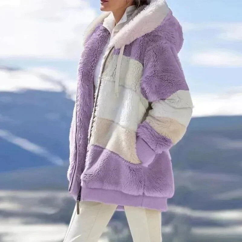 Alice - 2024 Acogedora chaqueta de tweed con capucha y forro de lana afelpada