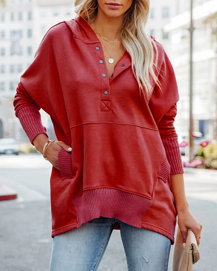 Avalon - Sudadera informal con mangas murciélago y fino escote en V