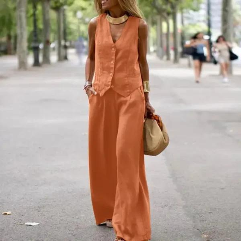 Elegante conjunto para mujer - top y pantalón