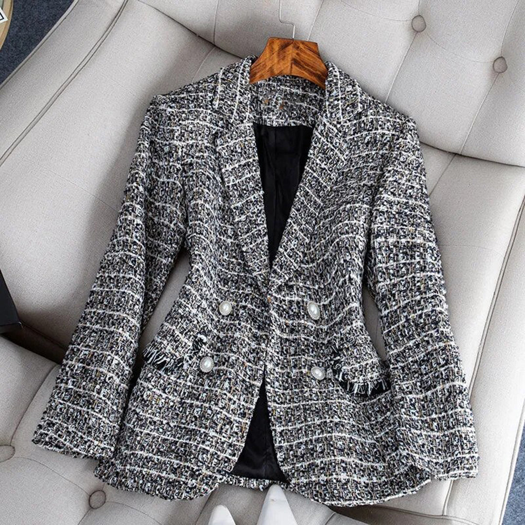 Elegante chaqueta de invierno con escote en pico y botones de fantasía para llevar a diario