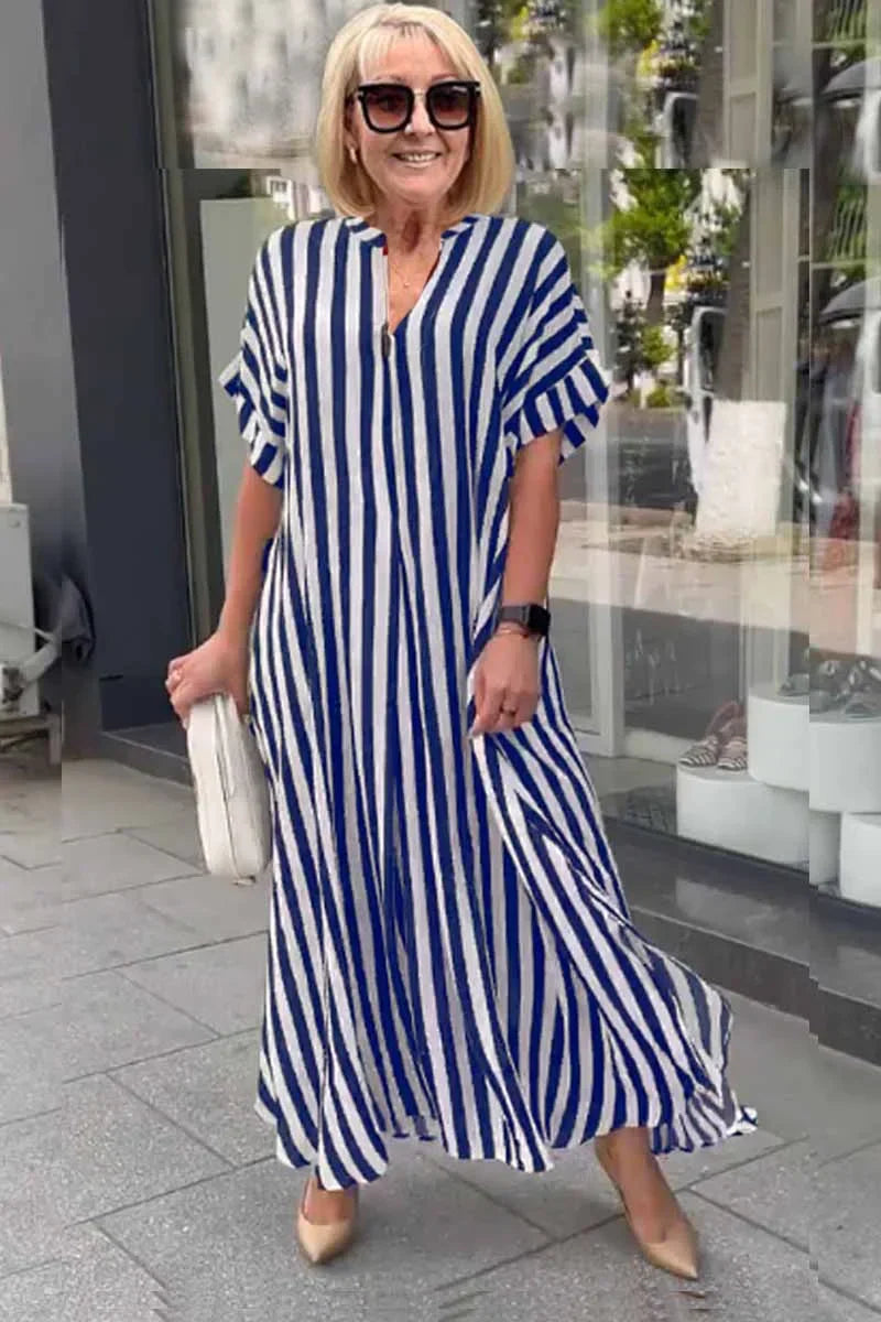 Bertha - vestido boho de manga corta con chaleco a rayas
