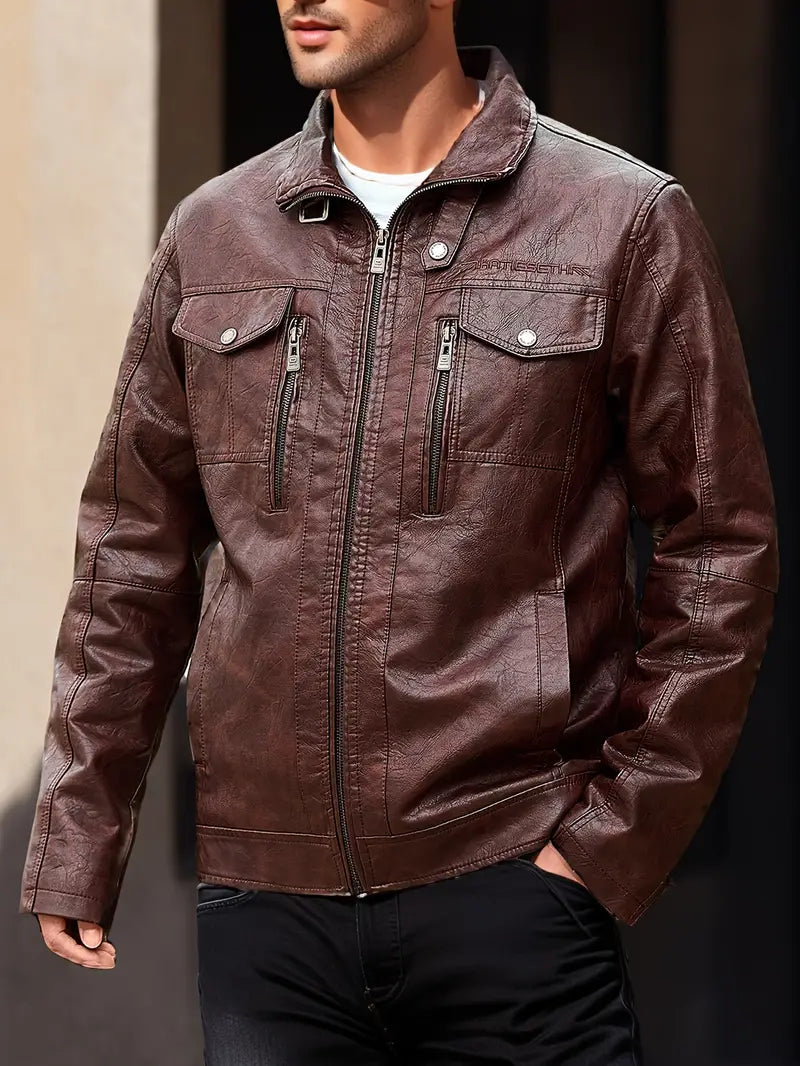 Elegante chaqueta de piel con cremallera para hombre | Perfecta para días informales