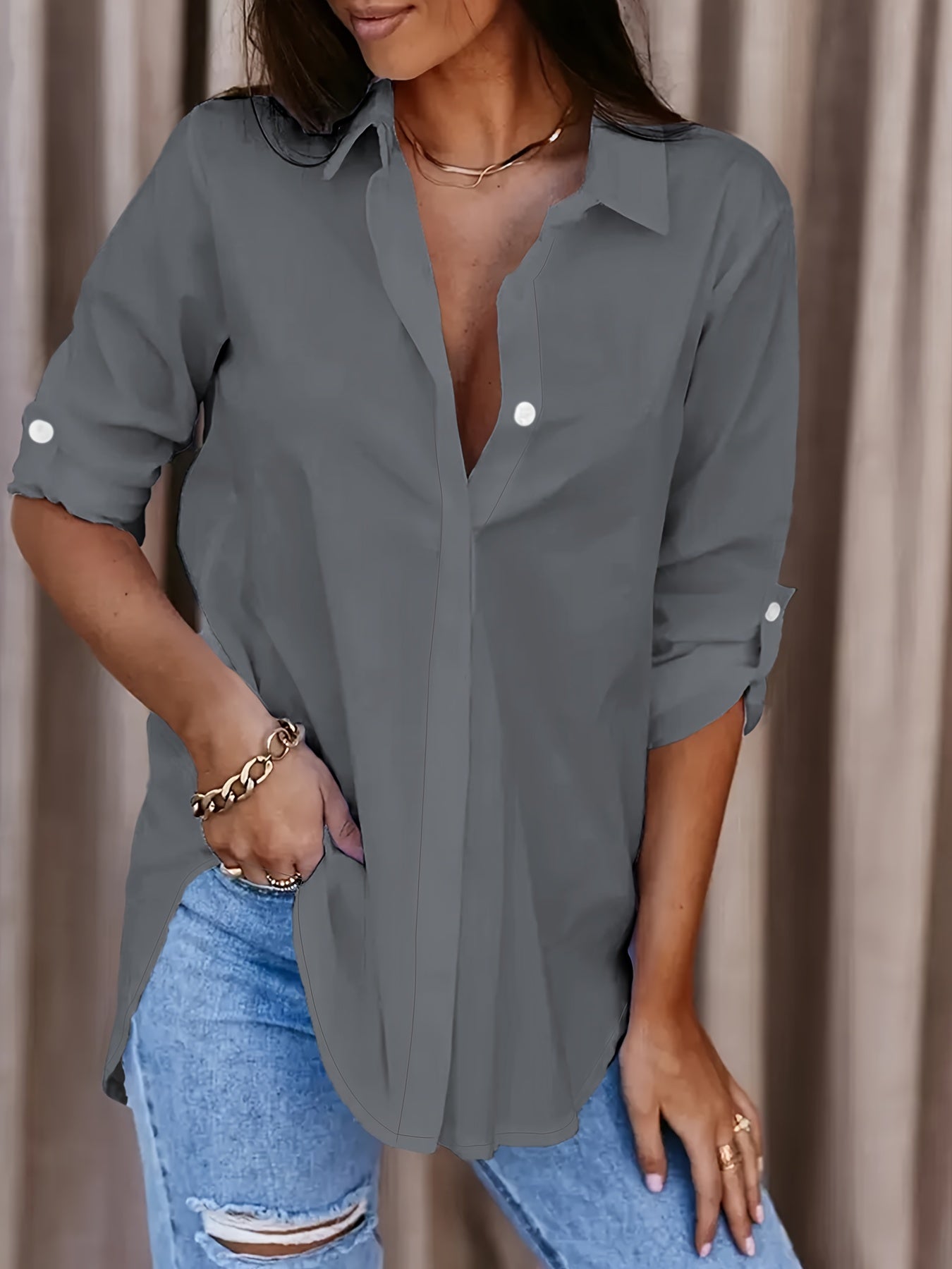 Camisa de oficina con botones - Diseño semitransparente y tejido ligero