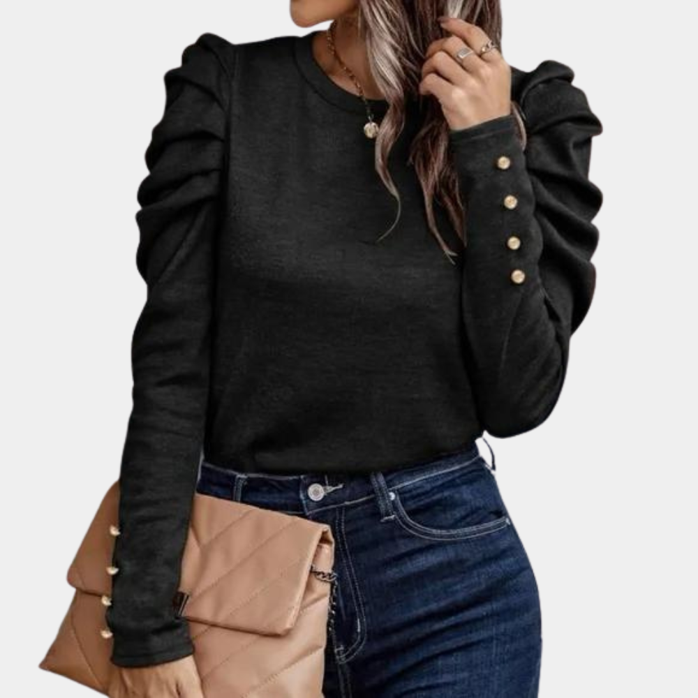 Aimee - Blusa lisa de mujer con mangas abullonadas