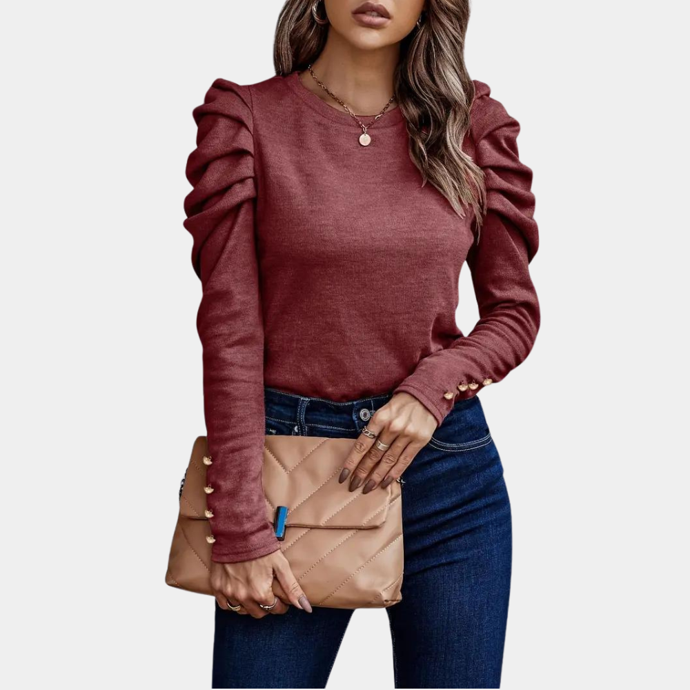 Aimee - Blusa lisa de mujer con mangas abullonadas