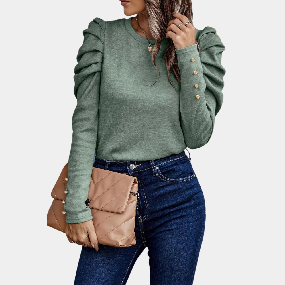 Aimee - Blusa lisa de mujer con mangas abullonadas