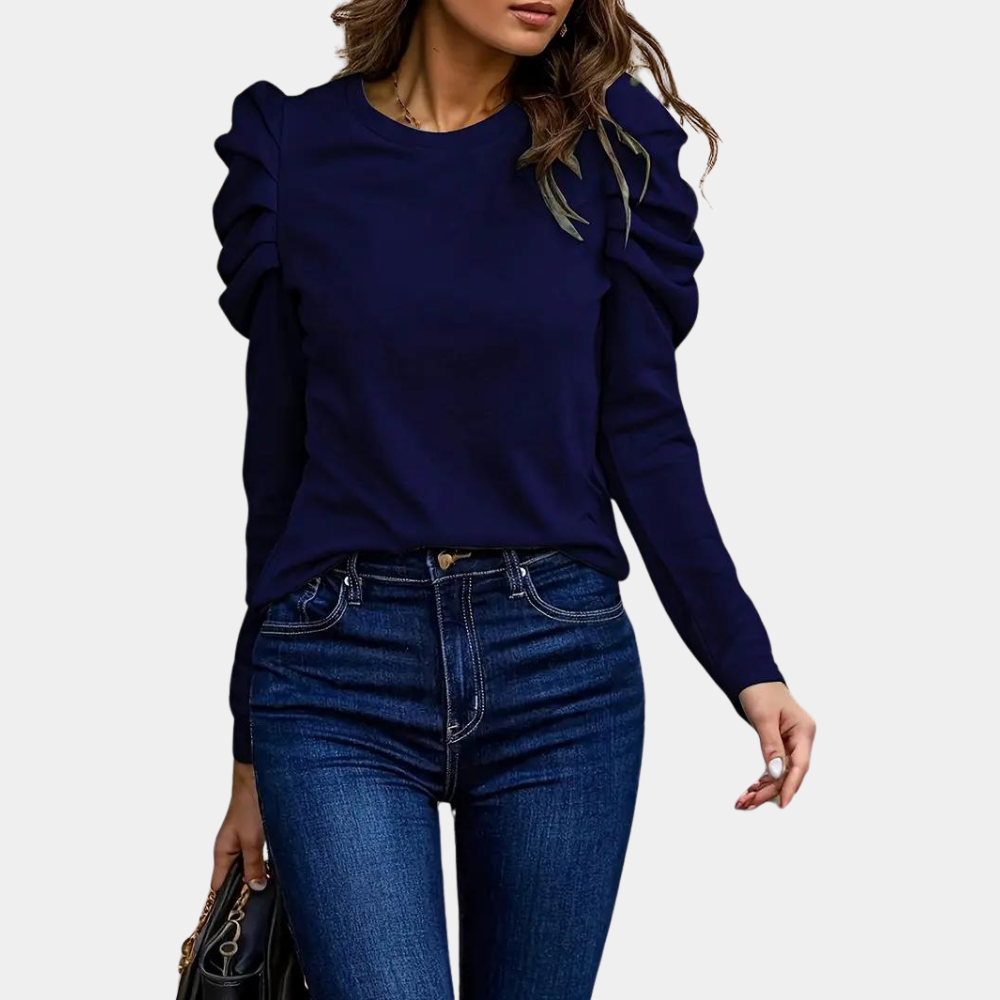 Aimee - Blusa lisa de mujer con mangas abullonadas