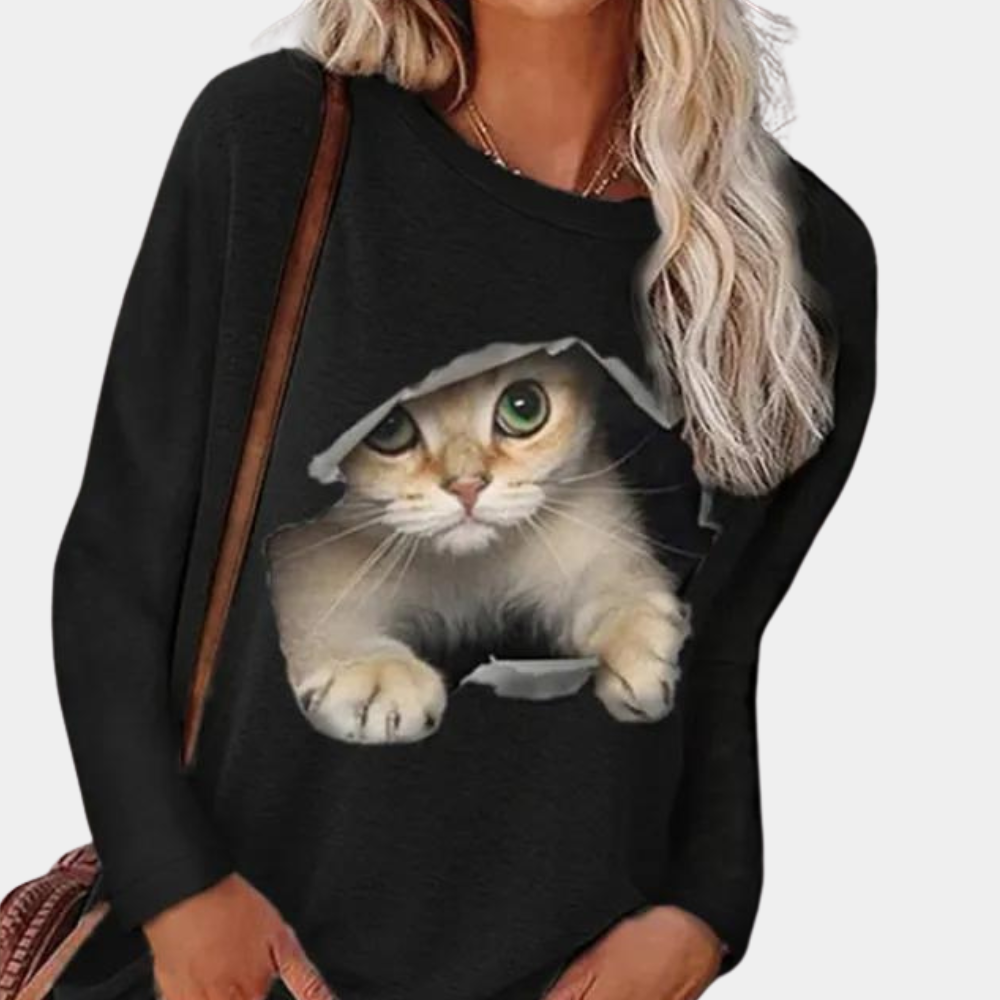 Lisa - Blusa de mujer con estampado de gato