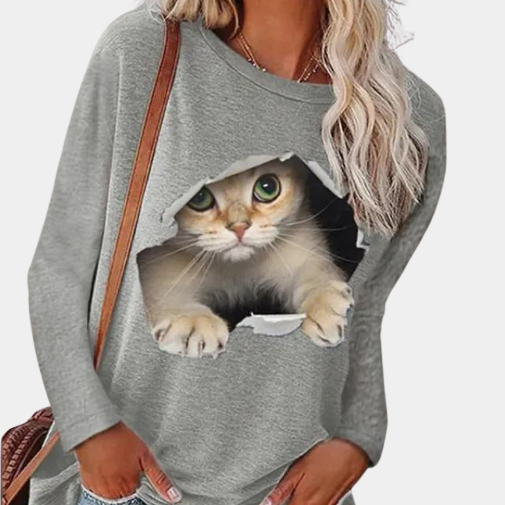 Lisa - Blusa de mujer con estampado de gato