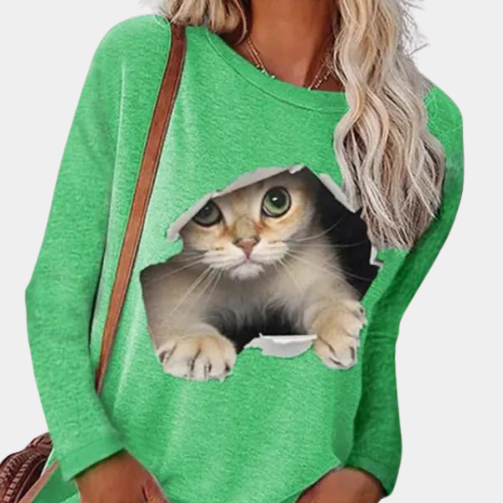 Lisa - Blusa de mujer con estampado de gato