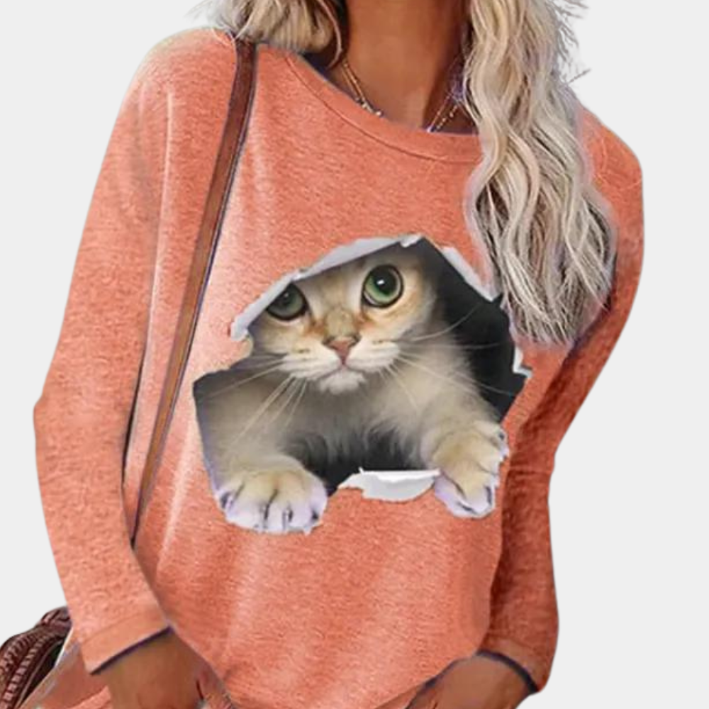Lisa - Blusa de mujer con estampado de gato