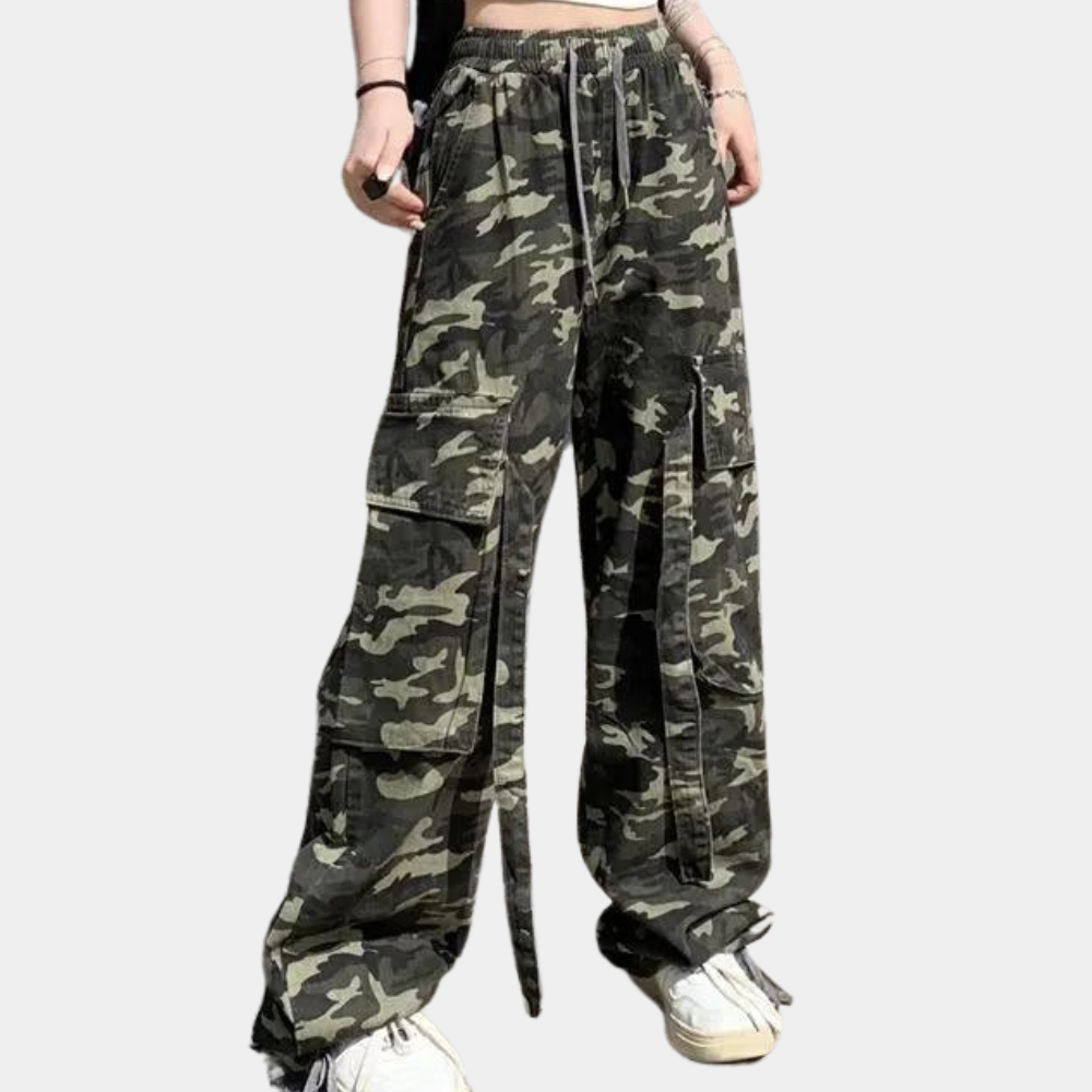 Pantalones de camuflaje modernos con cintura alta para mujer