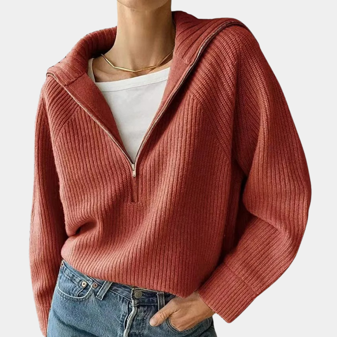 Olina - Top de punto con media cremallera para mujer