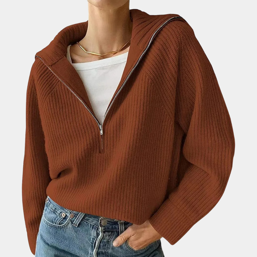 Olina - Top de punto con media cremallera para mujer