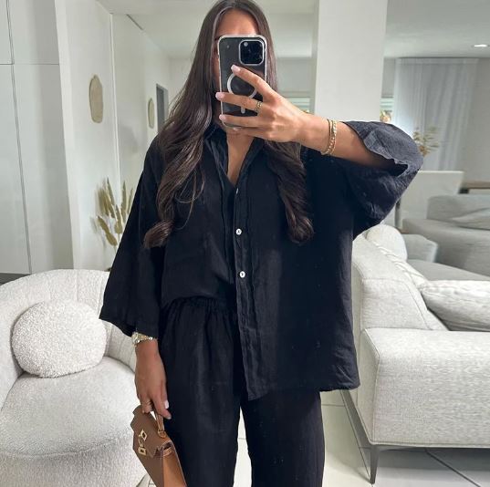 Conjunto de manga larga y pantalón en algodón de seda