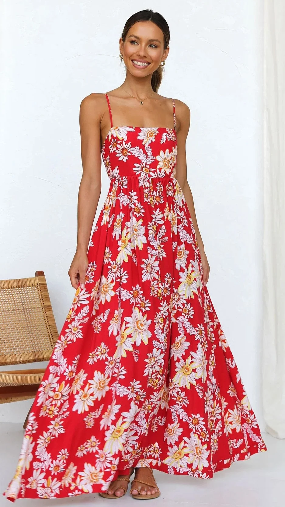 Damaris - Vestido midi floral rojo