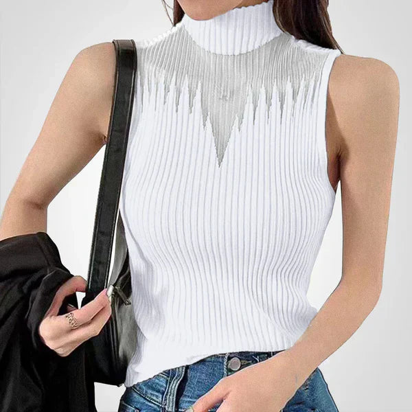 Charlotte - Top de malla transparente con tirantes alrededor del cuello