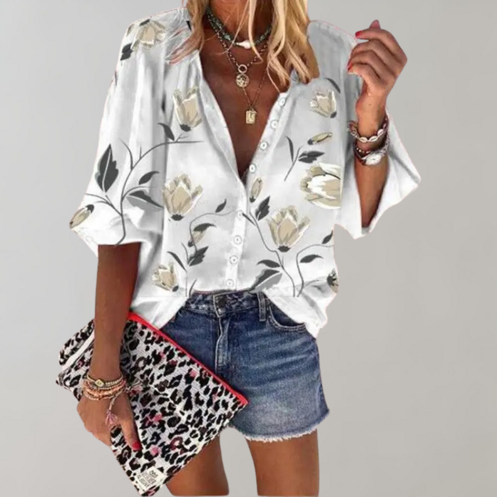 Fienna | Elegante Blusa con Estampado Floral y Botones para Mujer