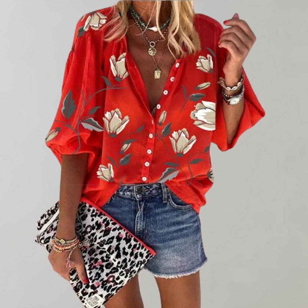Fienna | Elegante Blusa con Estampado Floral y Botones para Mujer
