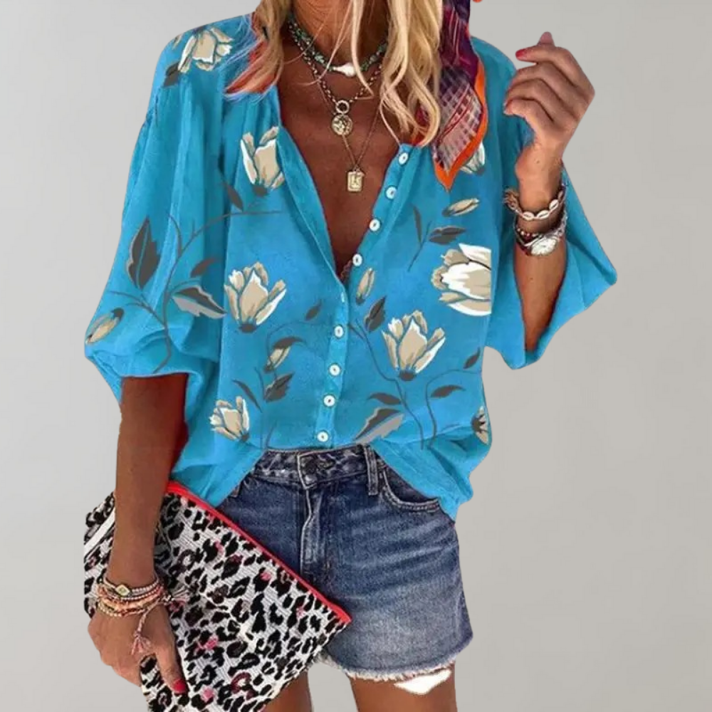 Fienna | Elegante Blusa con Estampado Floral y Botones para Mujer