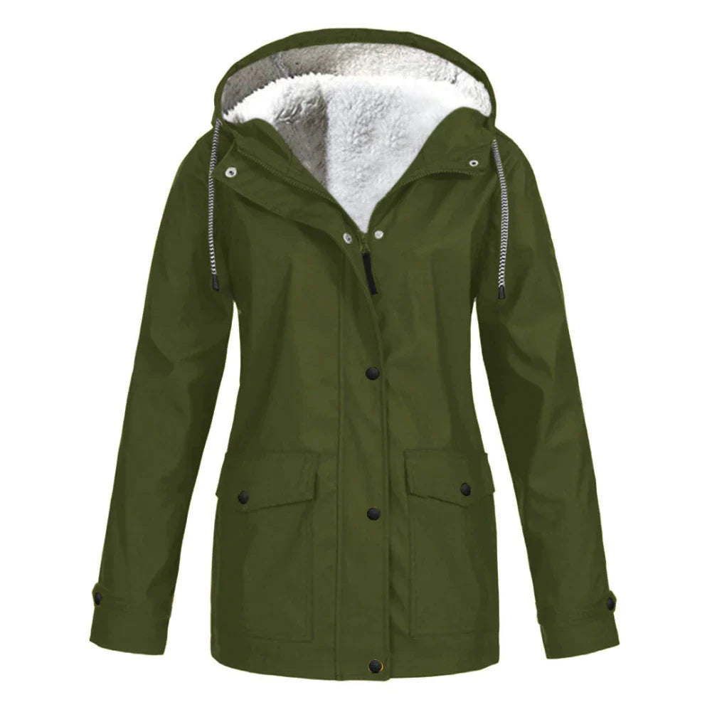 Cálido chubasquero con capucha y forro polar para mujer | Perfecto para actividades al aire libre en otoño/invierno