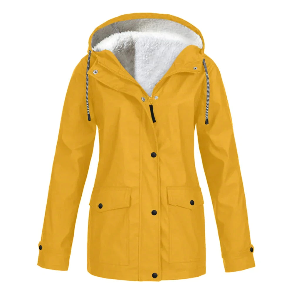 Cálido chubasquero con capucha y forro polar para mujer | Perfecto para actividades al aire libre en otoño/invierno