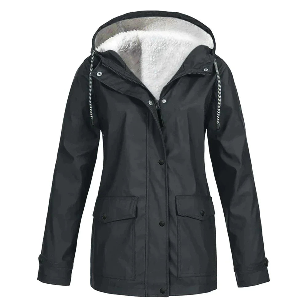 Cálido chubasquero con capucha y forro polar para mujer | Perfecto para actividades al aire libre en otoño/invierno
