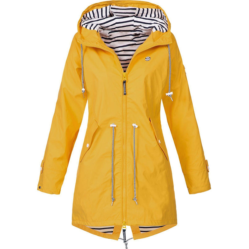 Elegante chubasquero impermeable con capucha, cremallera y bolsillos para mujer | Perfecto para otoño/invierno