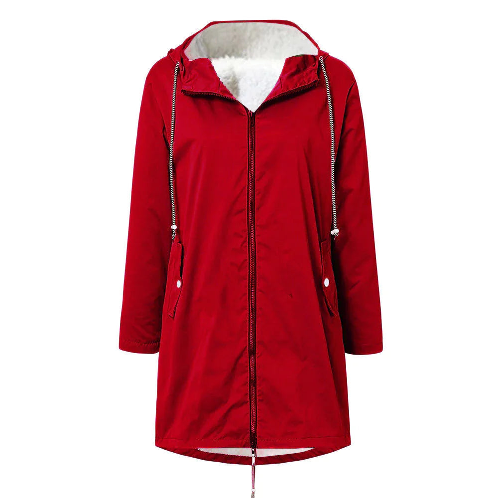 Chaqueta impermeable de forro polar con capucha para mujer | Perfecta para otoño/invierno