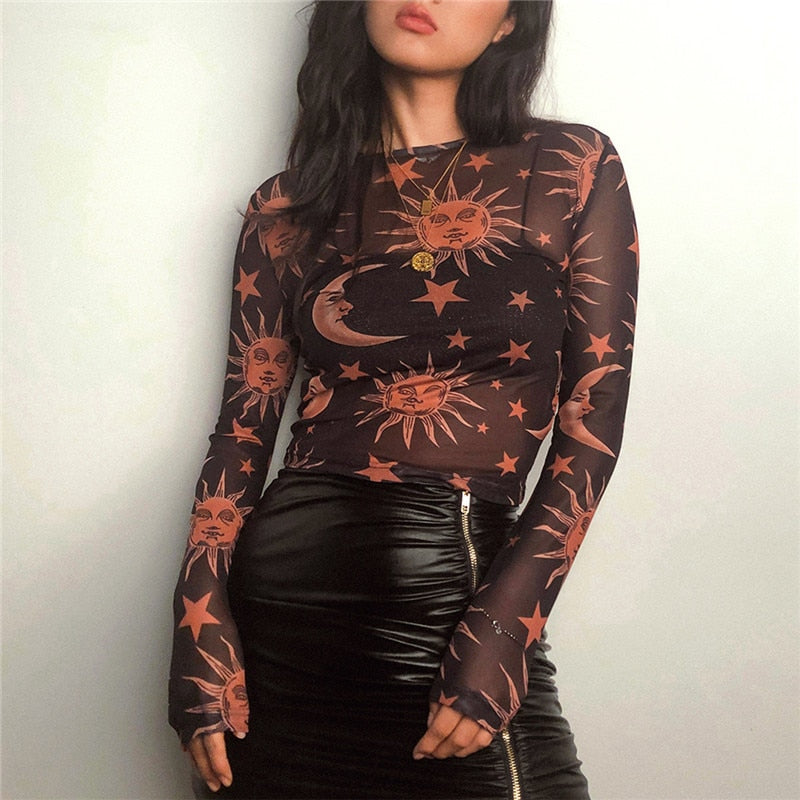 Moonvibe Sweater | Jersey con malla transparente y estampado inusual
