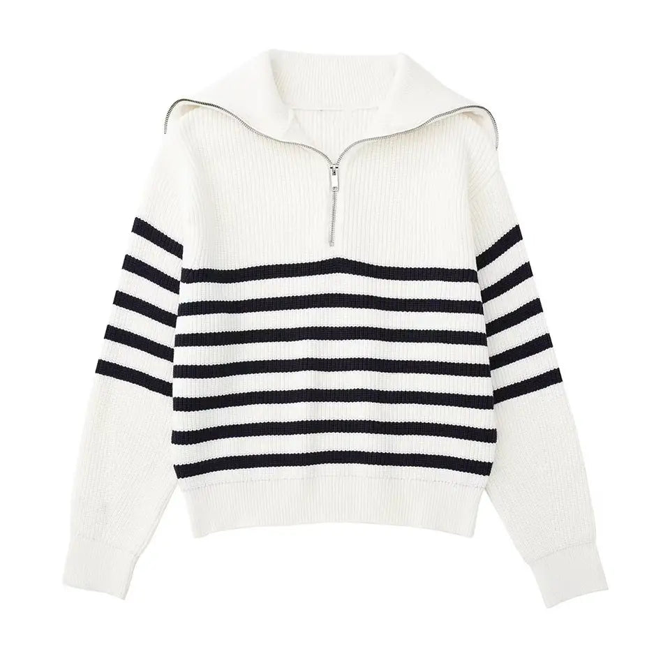 Heidi Fashion | Sudadera retro de rayas con cremallera hasta la mitad