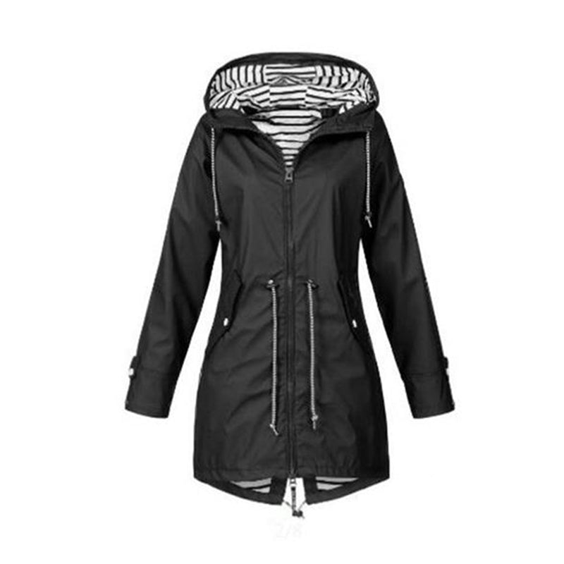 Elegante chubasquero impermeable con capucha, cremallera y bolsillos para mujer | Perfecto para otoño/invierno