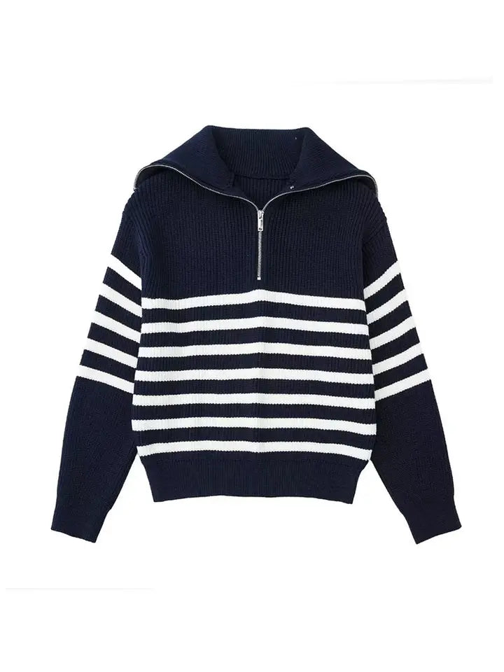 Heidi Fashion | Sudadera retro de rayas con cremallera hasta la mitad