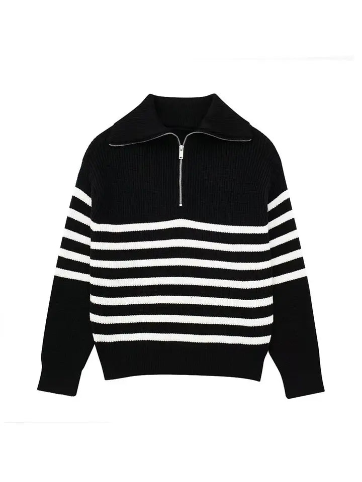 Heidi Fashion | Sudadera retro de rayas con cremallera hasta la mitad