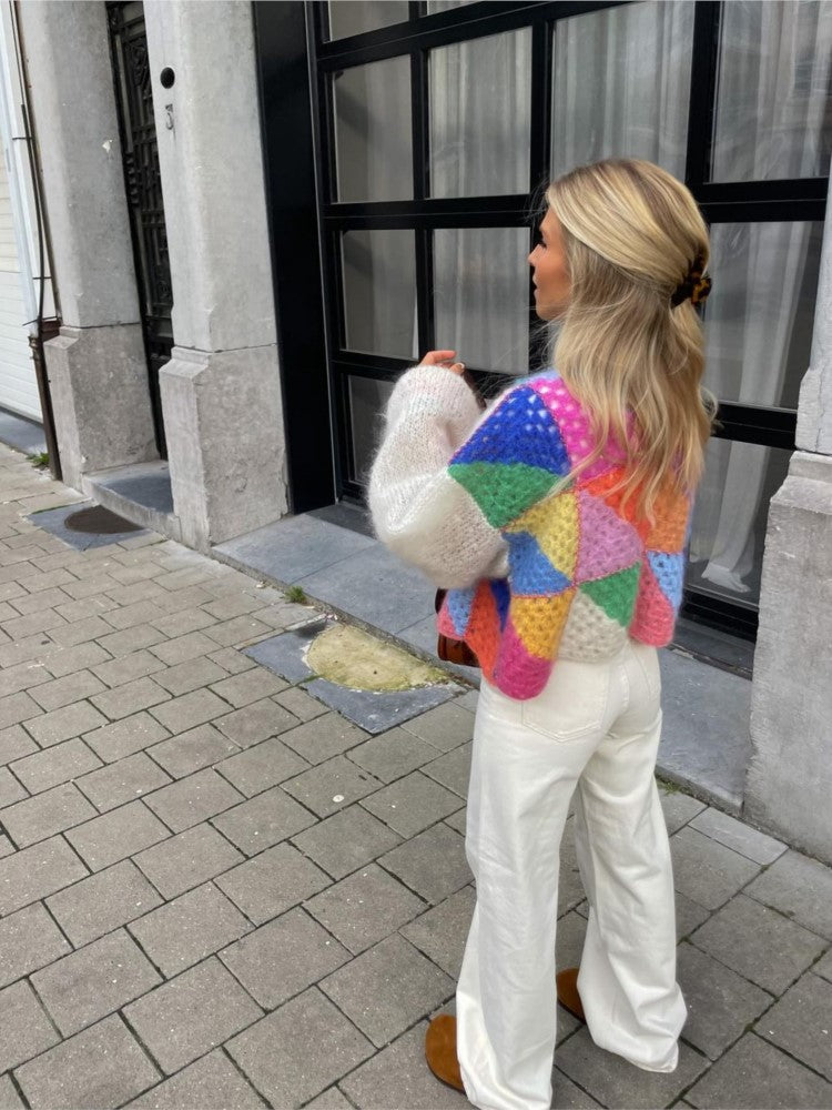 Chaqueta de punto bordada de colores para mujer