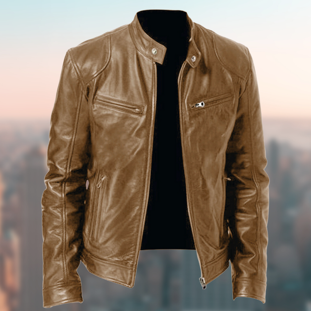 Elegante chaqueta de piel vegana con prácticos bolsillos para hombre | Ideal para todas las estaciones