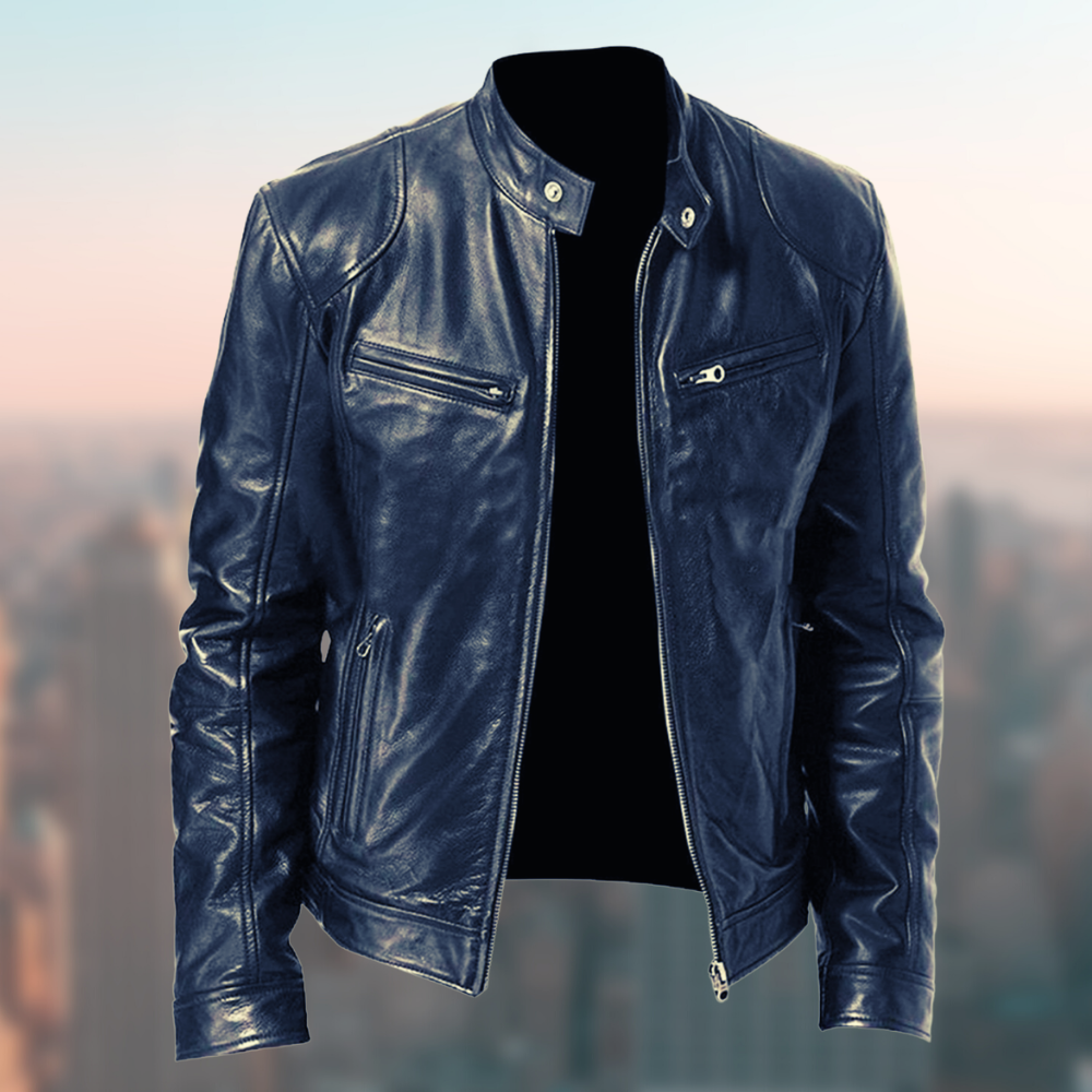 Elegante chaqueta de piel vegana con prácticos bolsillos para hombre | Ideal para todas las estaciones