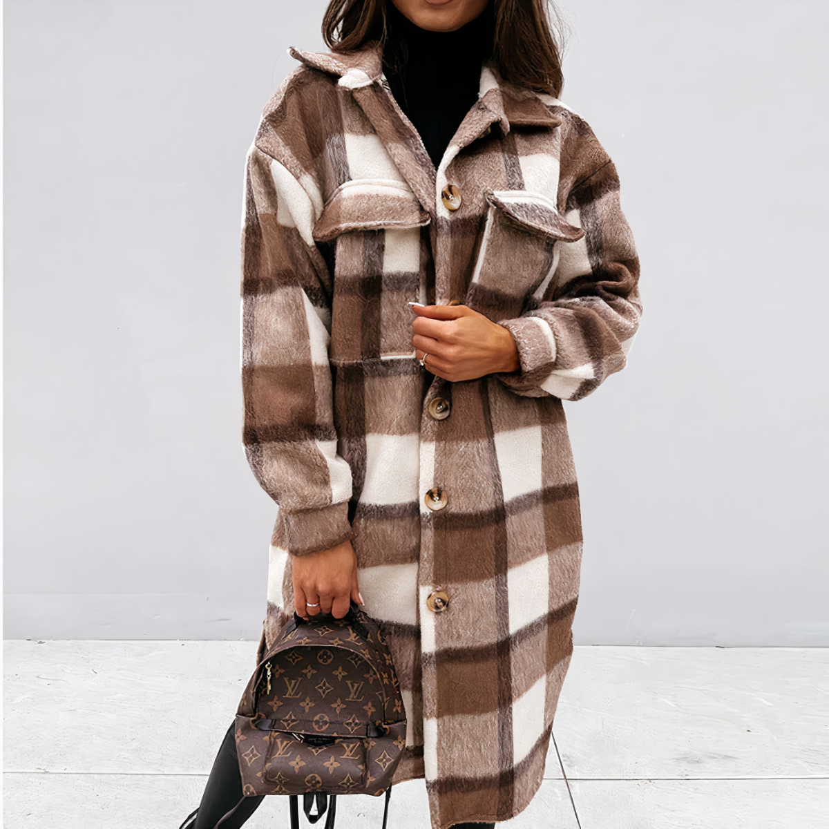 Abrigo largo de invierno con estampado de cuadros | Lara